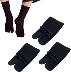3 Pairs Tabi Split Toe Japanese Socks Frilly Cotton Tabi Sandal Socks for Women