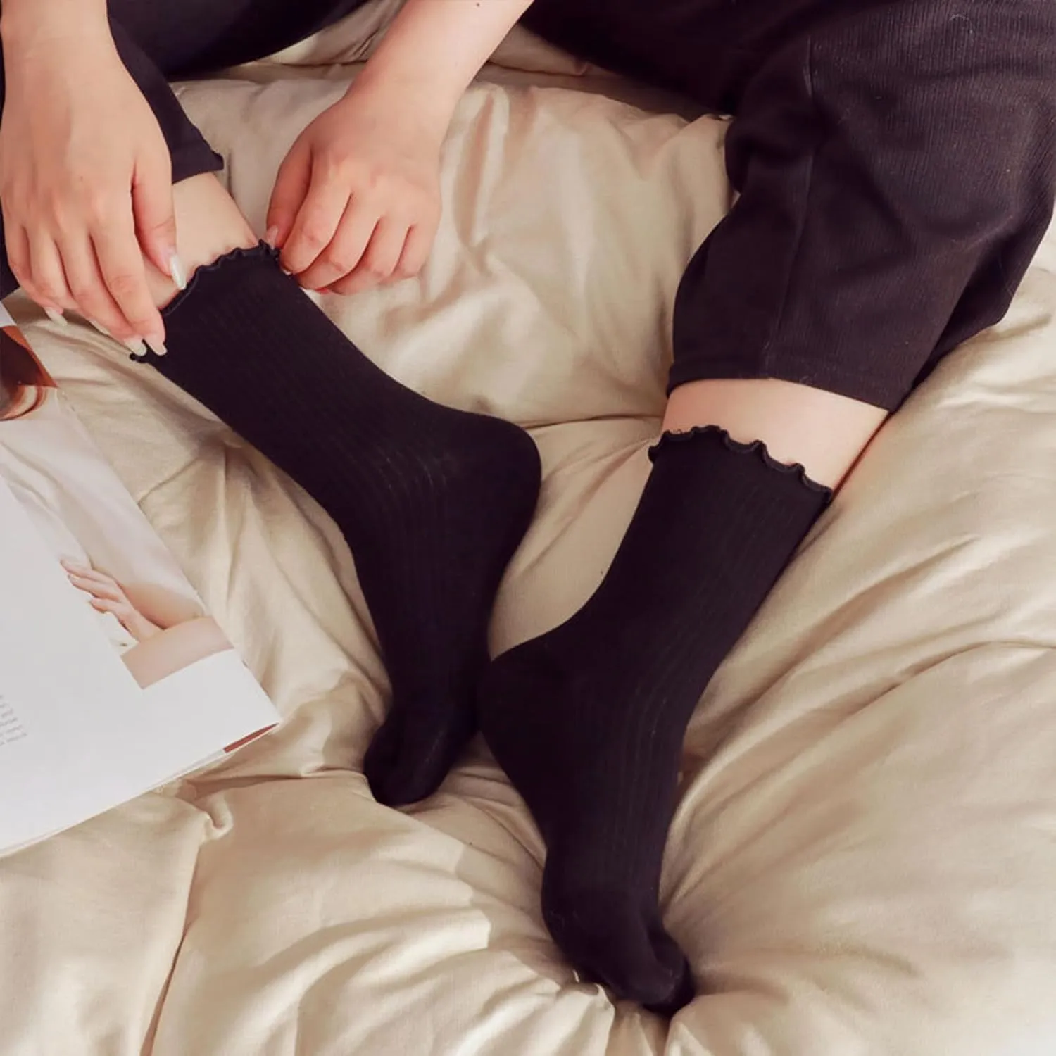 3 Pairs Tabi Split Toe Japanese Socks Frilly Cotton Tabi Sandal Socks for Women