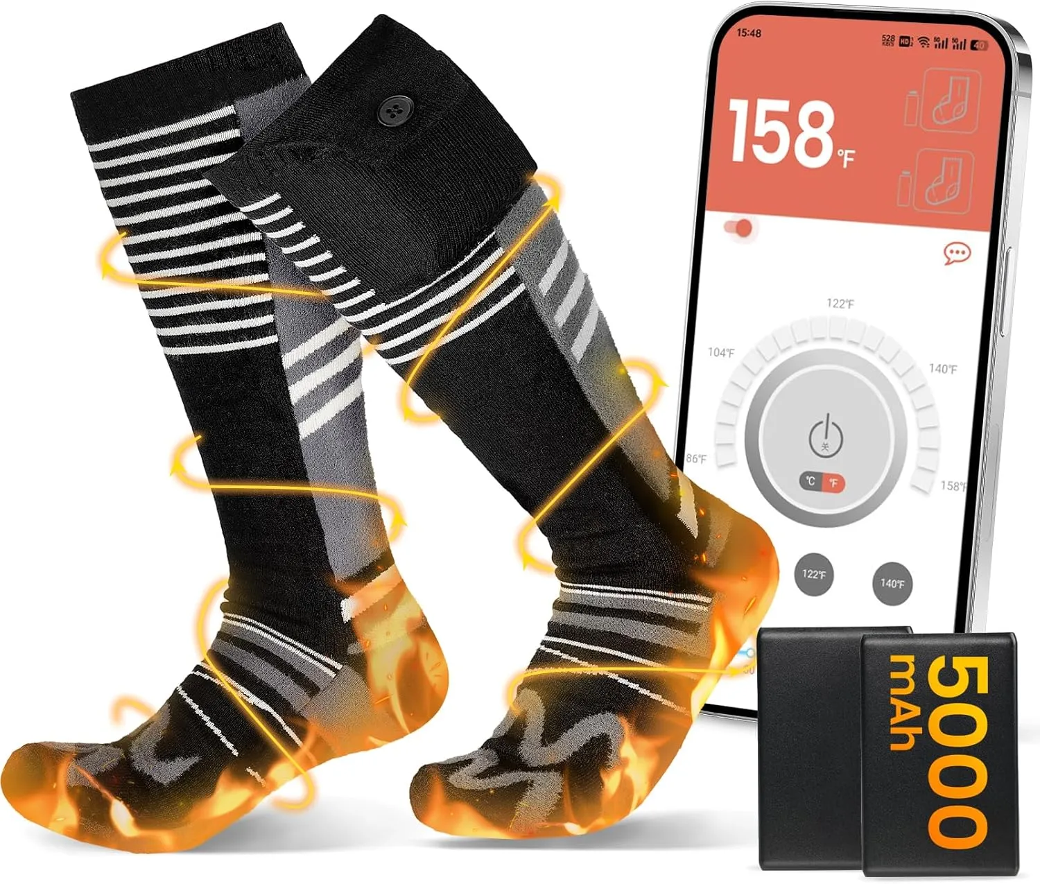 5000mAh Heated Socks: 10-Hour Long-Lasting Battery Life Rechargeable Electric Socks | APP-Controlled | Cold Weather Foot Warmer Socks for Men Women | Outdoor Hunting Skiing Camping Hiking