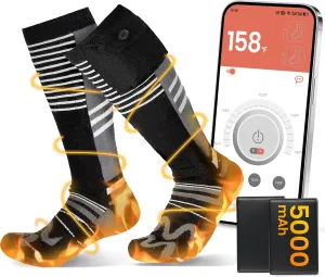 5000mAh Heated Socks: 10-Hour Long-Lasting Battery Life Rechargeable Electric Socks | APP-Controlled | Cold Weather Foot Warmer Socks for Men Women | Outdoor Hunting Skiing Camping Hiking
