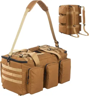 55L Tactical Military Duffle Bag with Compartments and Straps for Men, Large Size Sports Gym Duffel Bag for Weekender Travel Camping (Tan)