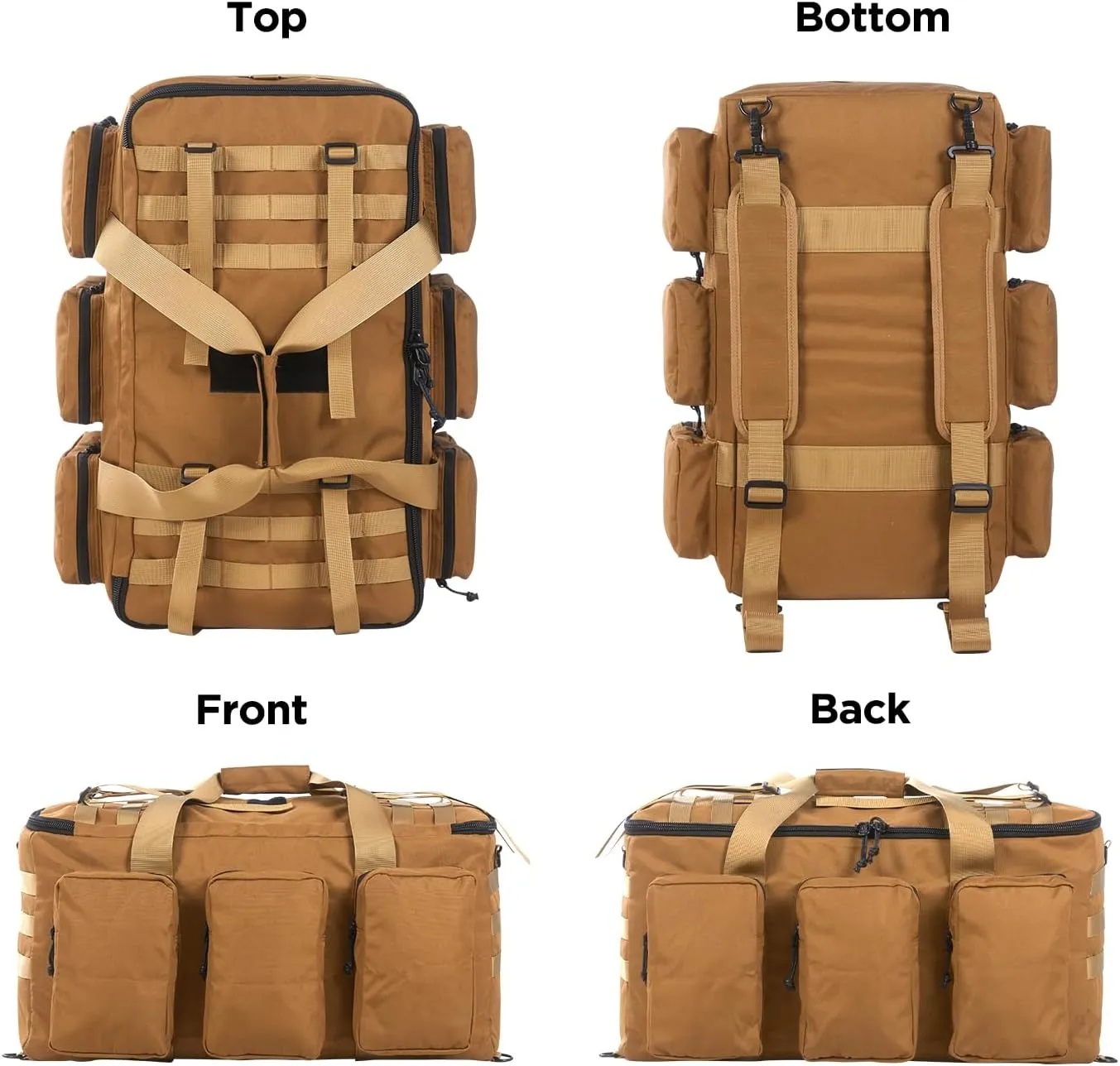 55L Tactical Military Duffle Bag with Compartments and Straps for Men, Large Size Sports Gym Duffel Bag for Weekender Travel Camping (Tan)