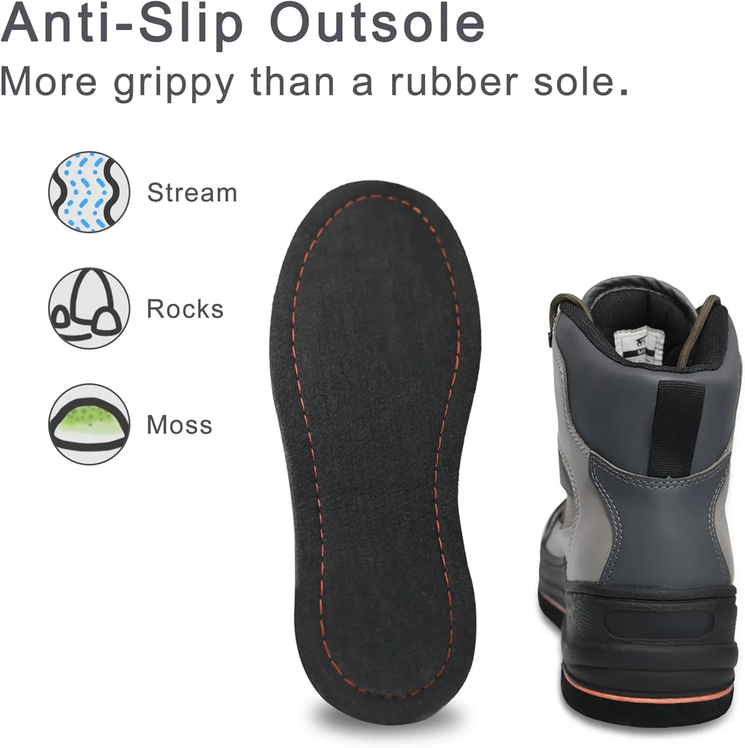 8 Fans Men's Wading Boots Non-Slip Felt Sole, Superior Comfort for Anglers, Perfect for Fly Fishing