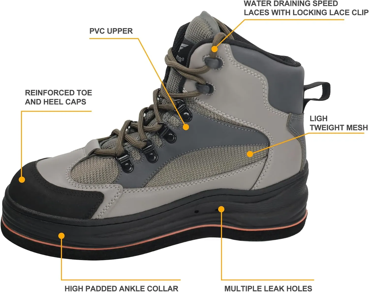 8 Fans Men's Wading Boots Non-Slip Felt Sole, Superior Comfort for Anglers, Perfect for Fly Fishing