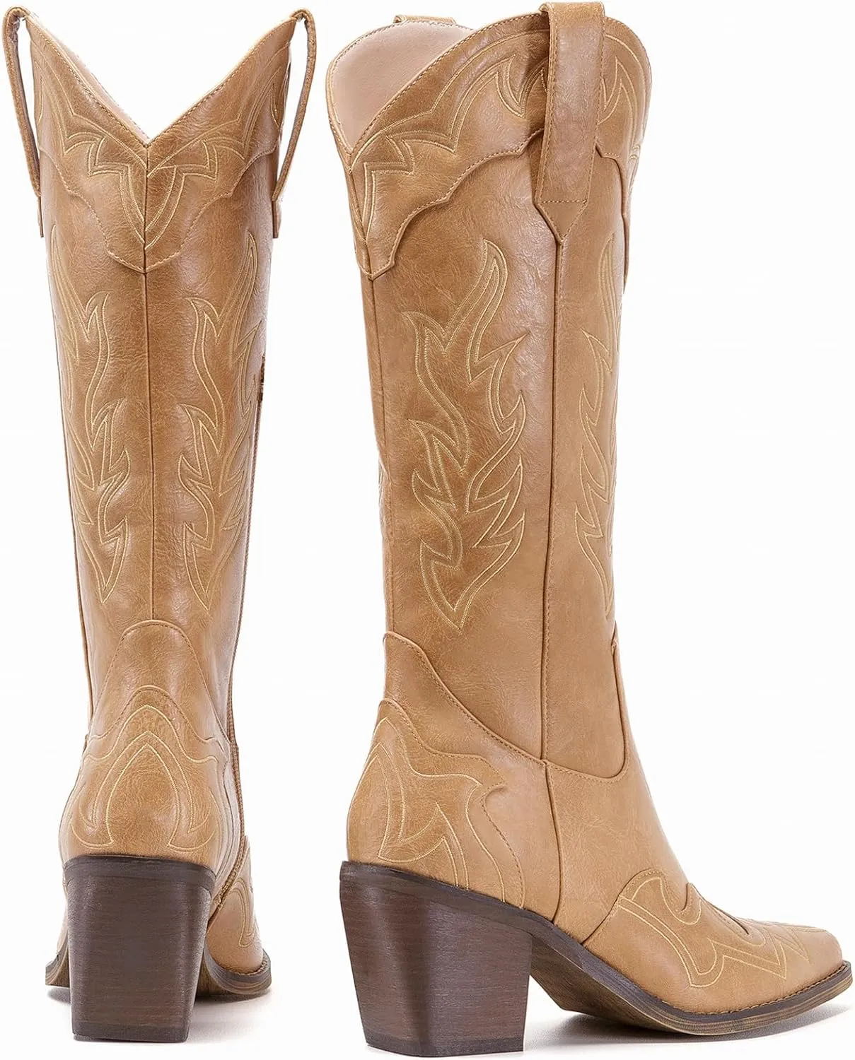ADAMUMU Womens Wide Calf Cowboy Boots Classic Western-Style Cowboys Boots for Women Pointed Toe Womens Cowgirl Boots with Chunky Heel Non-Slip Sole for Adding Timeless Elegance to Your Wardrobe
