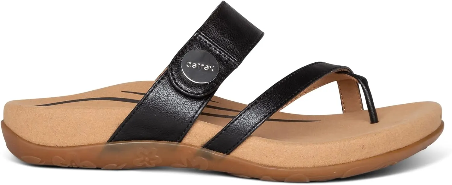 Aetrex Izzy Memory Foam Footbed Faux Leather Adjustable Orthopedic Slide Sandals for Women - Pressure Relief Pain Arch Support Sandals Women's