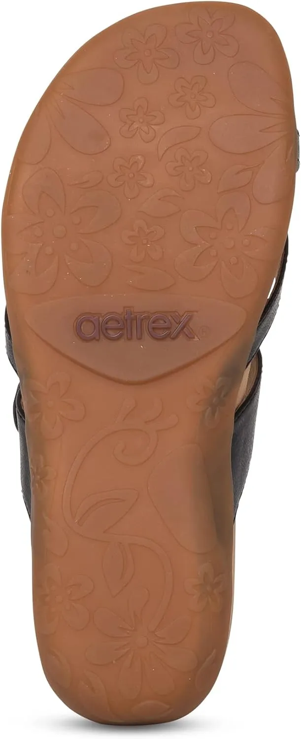 Aetrex Izzy Memory Foam Footbed Faux Leather Adjustable Orthopedic Slide Sandals for Women - Pressure Relief Pain Arch Support Sandals Women's