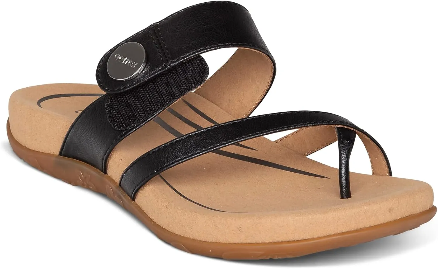 Aetrex Izzy Memory Foam Footbed Faux Leather Adjustable Orthopedic Slide Sandals for Women - Pressure Relief Pain Arch Support Sandals Women's