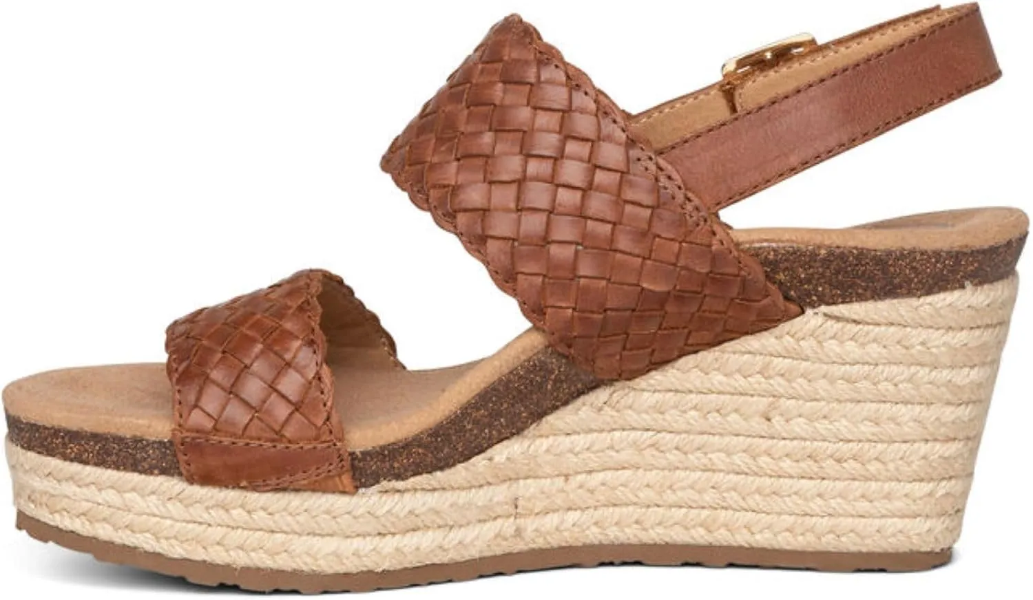 Aetrex Women's Summer Orthopedic Woven Quarter Strap Wedge Sandals - Arch Support Jute Wrapped Platform Wedge Sandals