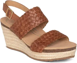 Aetrex Women's Summer Orthopedic Woven Quarter Strap Wedge Sandals - Arch Support Jute Wrapped Platform Wedge Sandals