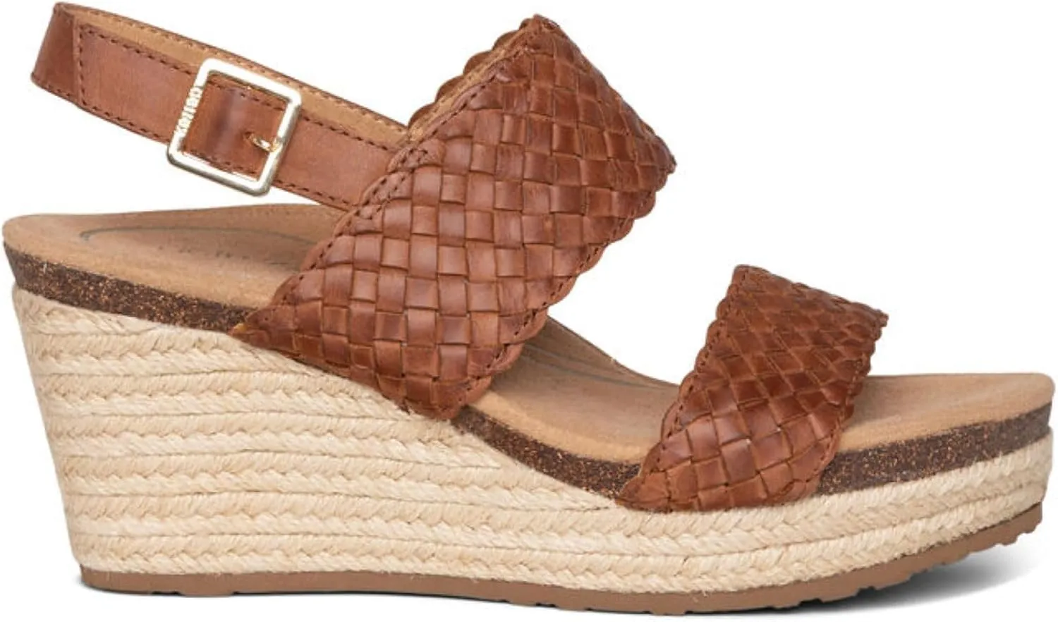 Aetrex Women's Summer Orthopedic Woven Quarter Strap Wedge Sandals - Arch Support Jute Wrapped Platform Wedge Sandals