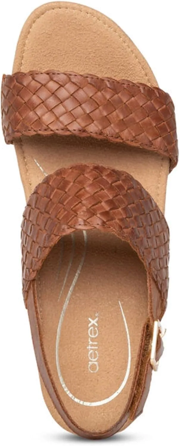 Aetrex Women's Summer Orthopedic Woven Quarter Strap Wedge Sandals - Arch Support Jute Wrapped Platform Wedge Sandals