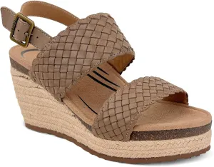 Aetrex Women's Summer Orthopedic Woven Quarter Strap Wedge Sandals - Arch Support Jute Wrapped Platform Wedge Sandals