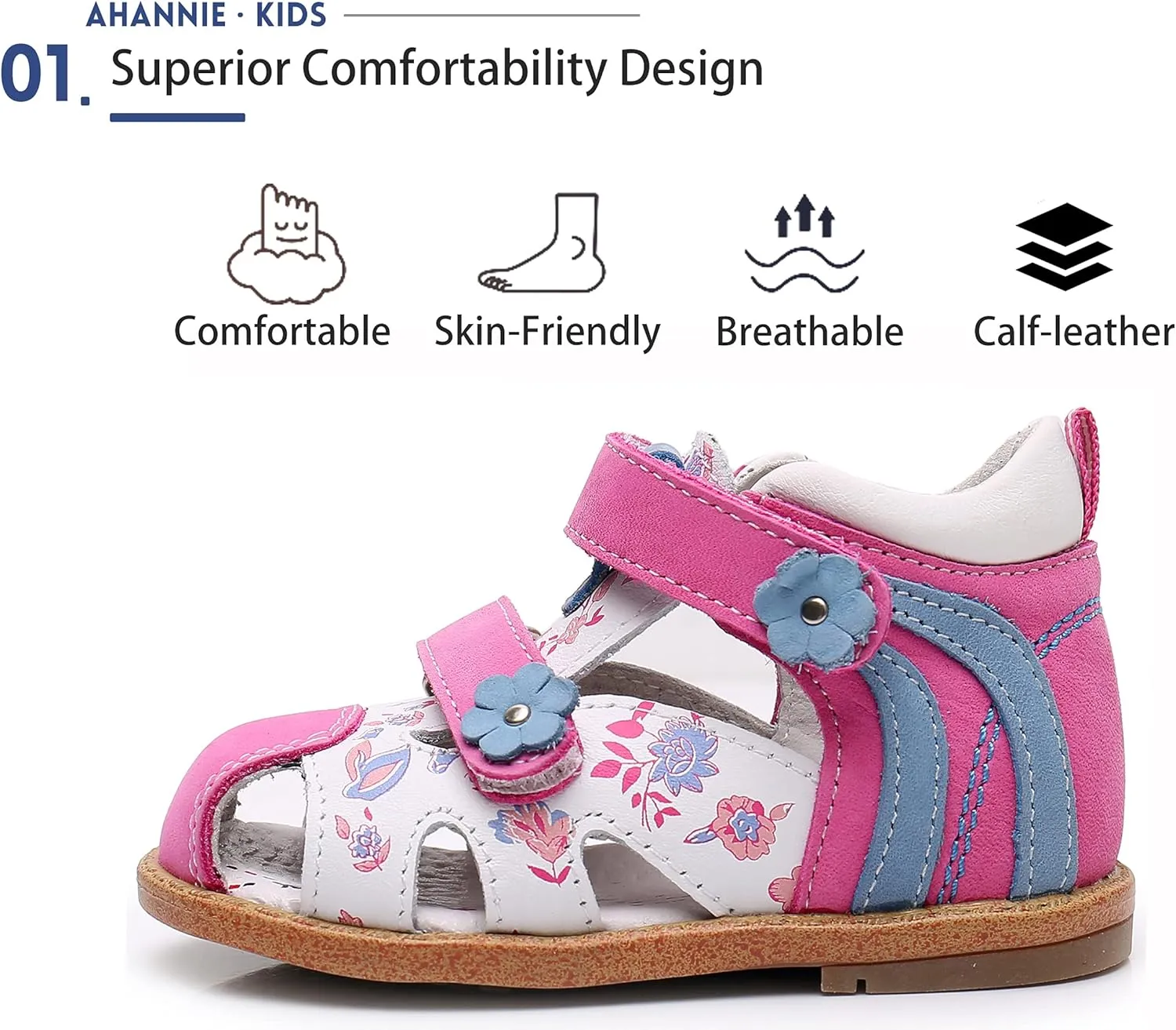 Ahannie Boys Girls Sandals for Toddler & Little Kids Closed Toe Summer Shoes with Hook Loop