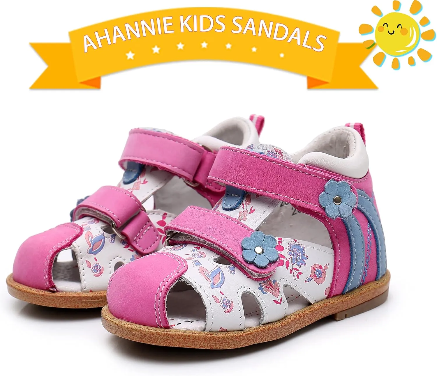 Ahannie Boys Girls Sandals for Toddler & Little Kids Closed Toe Summer Shoes with Hook Loop
