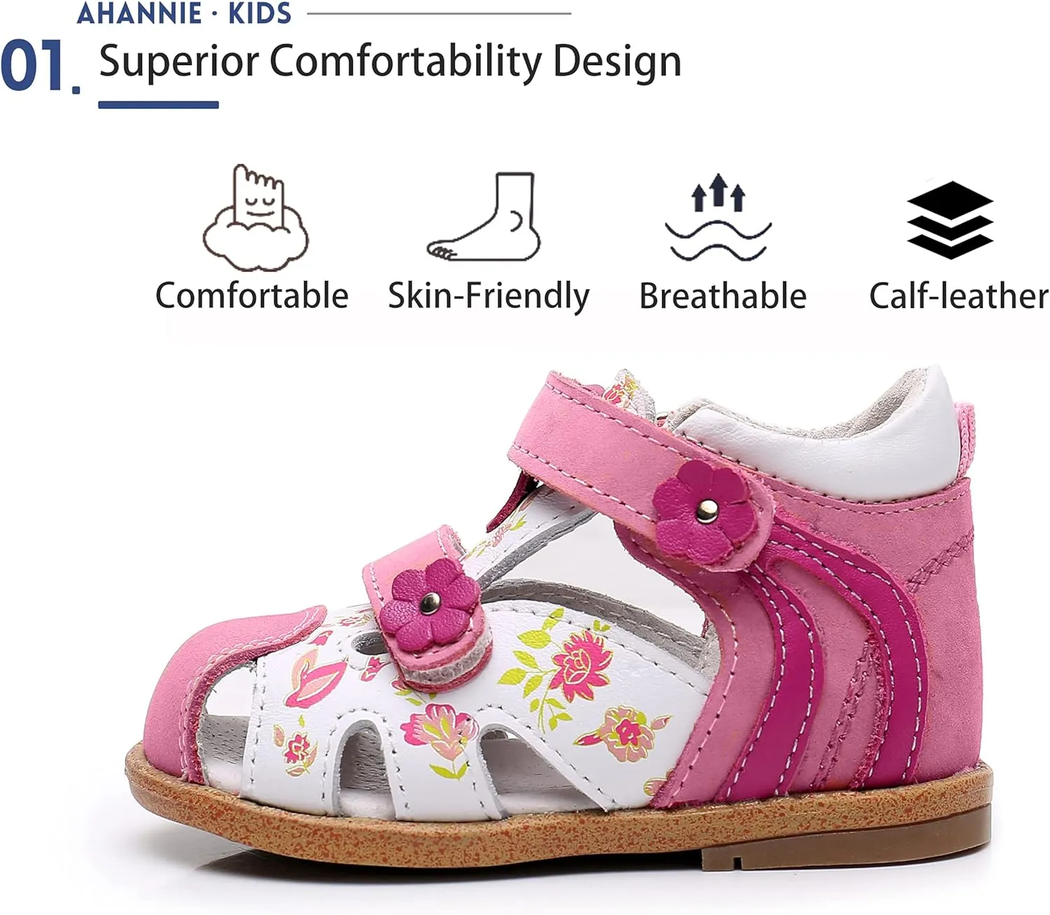 Ahannie Boys Girls Sandals for Toddler & Little Kids Closed Toe Summer Shoes with Hook Loop