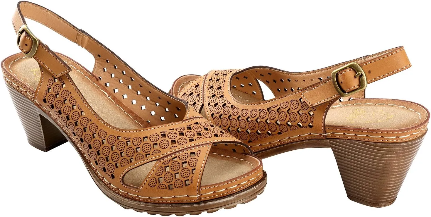 Alexis Leroy Block Heel Cut-Out Vamp Peep Toe Slingback Women's Sandals