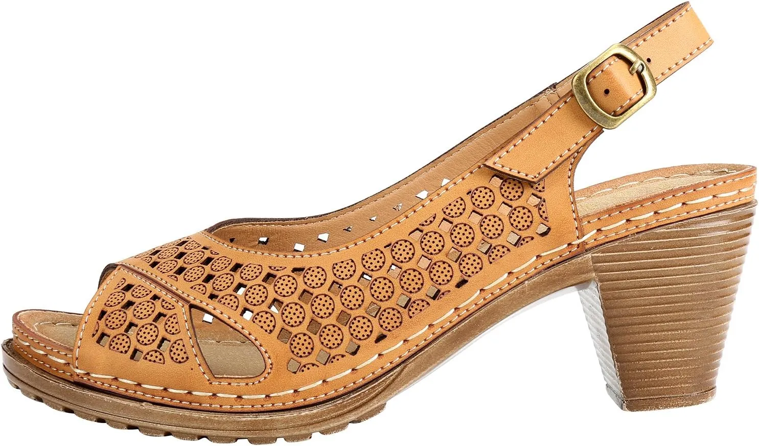 Alexis Leroy Block Heel Cut-Out Vamp Peep Toe Slingback Women's Sandals