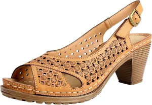 Alexis Leroy Block Heel Cut-Out Vamp Peep Toe Slingback Women's Sandals