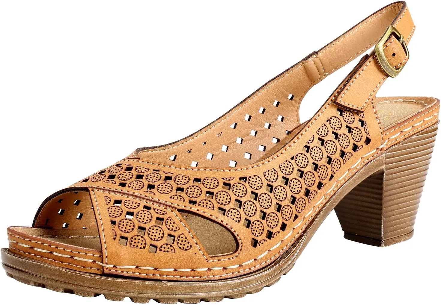 Alexis Leroy Block Heel Cut-Out Vamp Peep Toe Slingback Women's Sandals