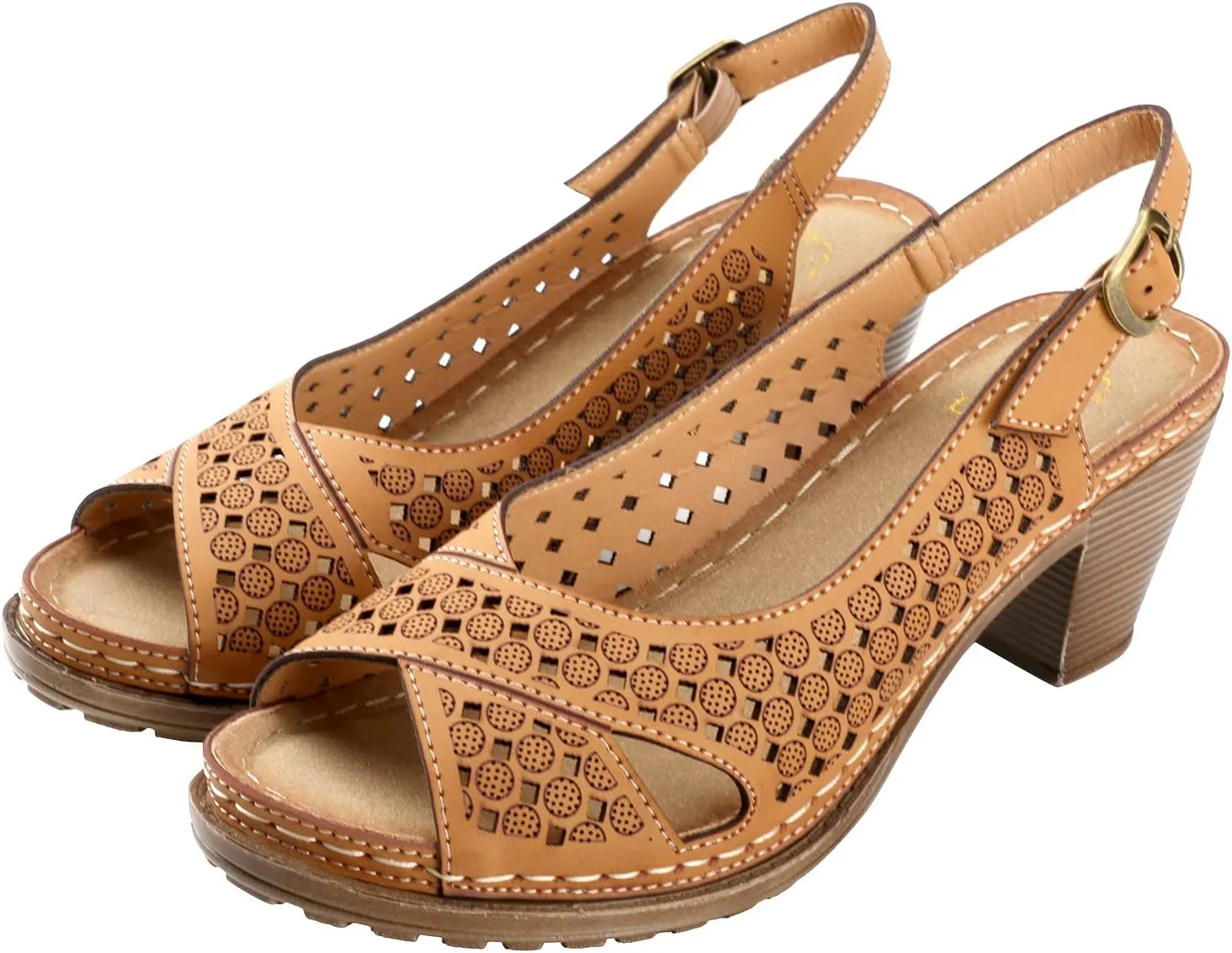 Alexis Leroy Block Heel Cut-Out Vamp Peep Toe Slingback Women's Sandals