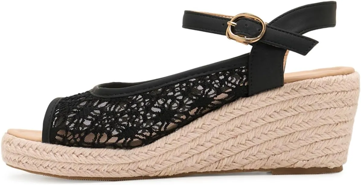 Alexis Leroy Wedge Heel Cut-Out Vamp Peep Toe Slingback Women's Sandals