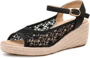 Alexis Leroy Wedge Heel Cut-Out Vamp Peep Toe Slingback Women's Sandals
