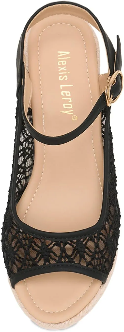 Alexis Leroy Wedge Heel Cut-Out Vamp Peep Toe Slingback Women's Sandals