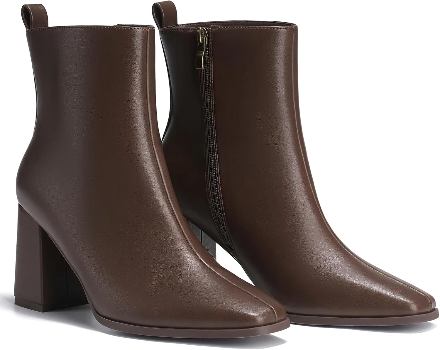 ALICEPUB Women's Ankle Boots Chunky Heel Booties Leather & Suede Dress Booties Square Toe Boots with Side Zipper