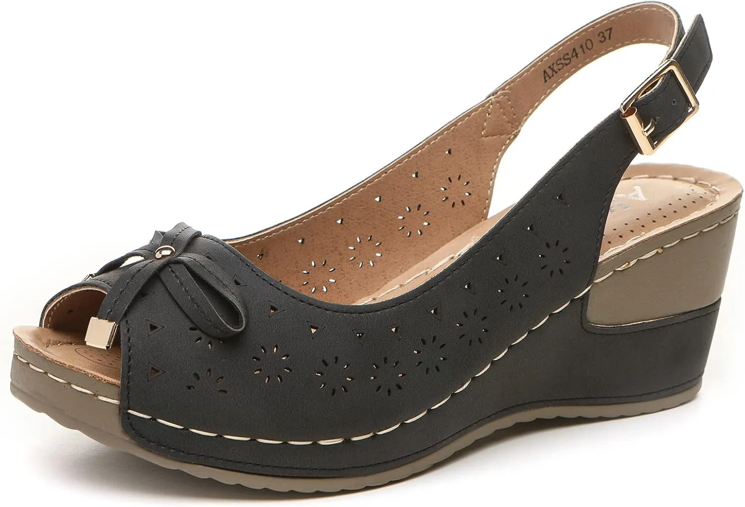 Altxic Women's Peep Toe Bow Hollow Out Slingback Platform Wedge Sandals
