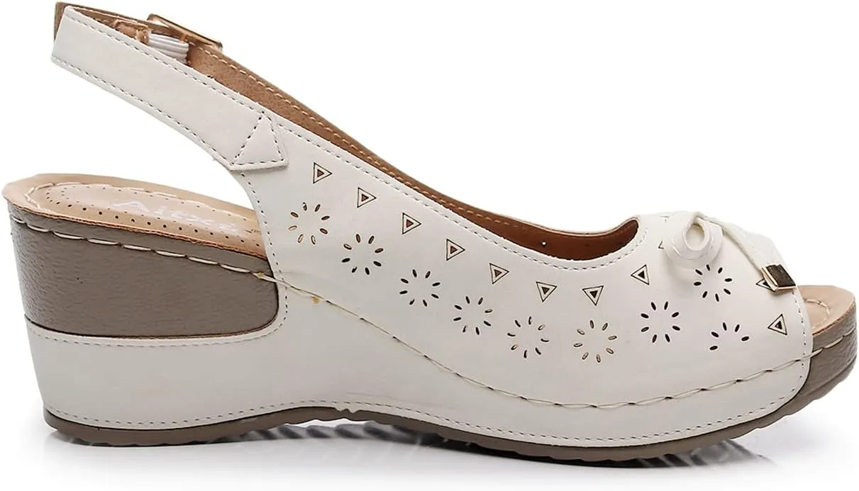 Altxic Women's Peep Toe Bow Hollow Out Slingback Platform Wedge Sandals