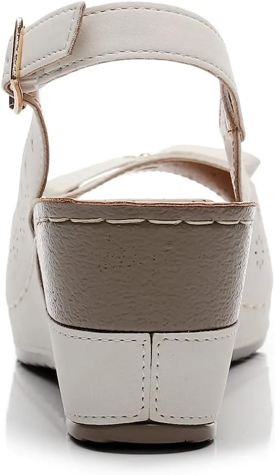 Altxic Women's Peep Toe Bow Hollow Out Slingback Platform Wedge Sandals