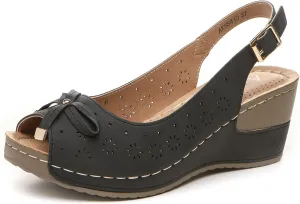 Altxic Women's Peep Toe Bow Hollow Out Slingback Platform Wedge Sandals