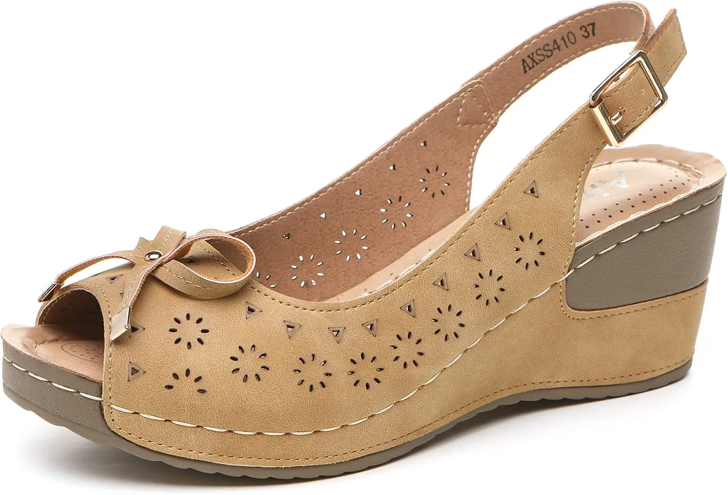 Altxic Women's Peep Toe Bow Hollow Out Slingback Platform Wedge Sandals