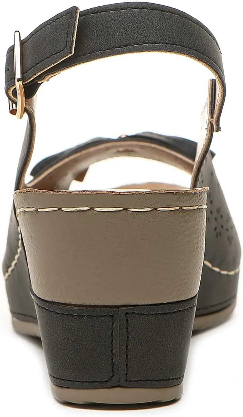 Altxic Women's Peep Toe Bow Hollow Out Slingback Platform Wedge Sandals