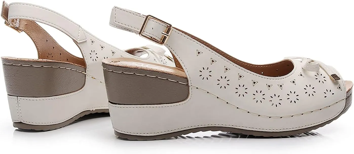Altxic Women's Peep Toe Bow Hollow Out Slingback Platform Wedge Sandals