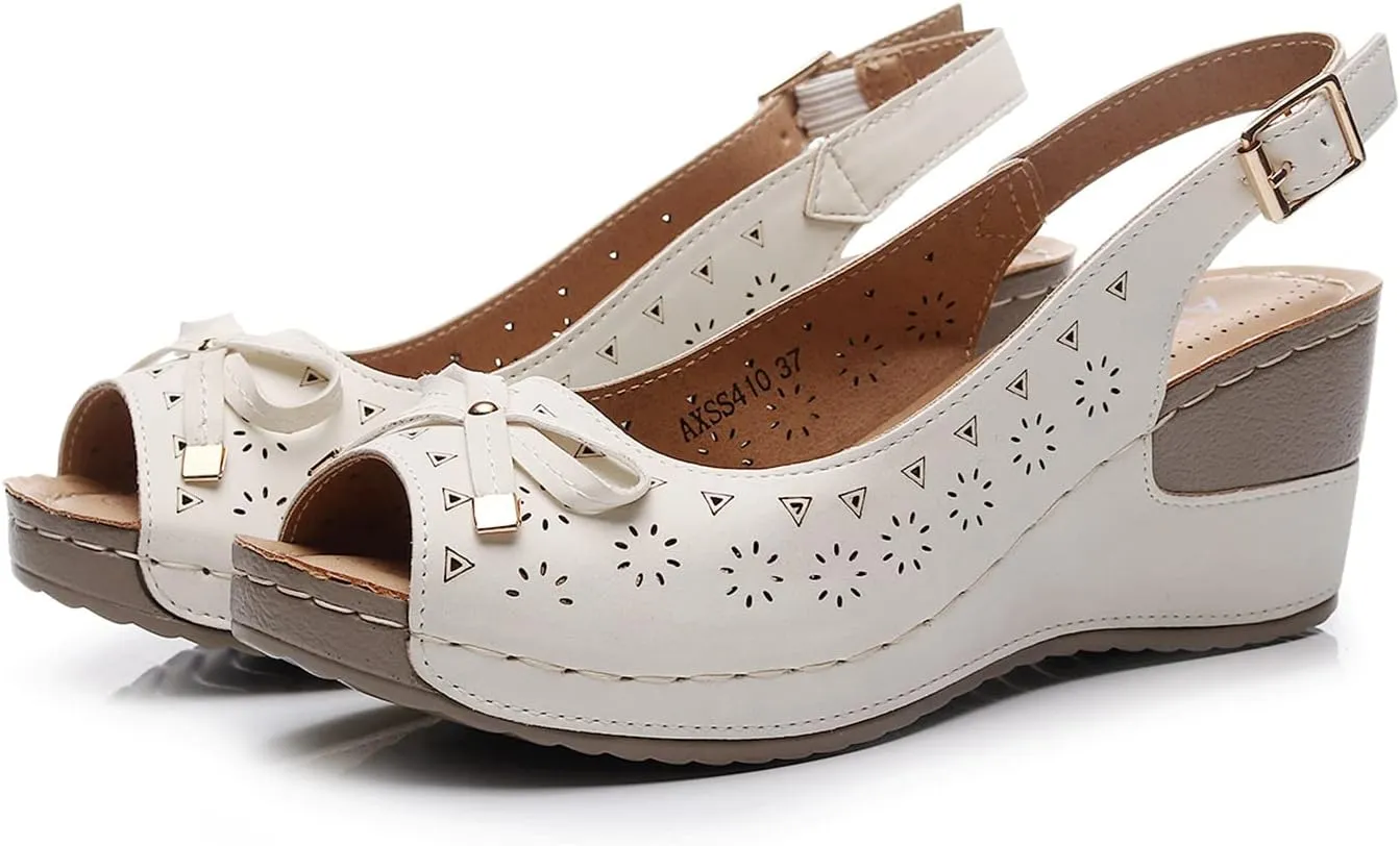 Altxic Women's Peep Toe Bow Hollow Out Slingback Platform Wedge Sandals