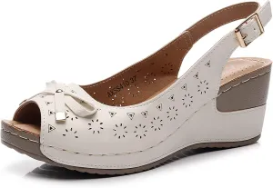 Altxic Women's Peep Toe Bow Hollow Out Slingback Platform Wedge Sandals
