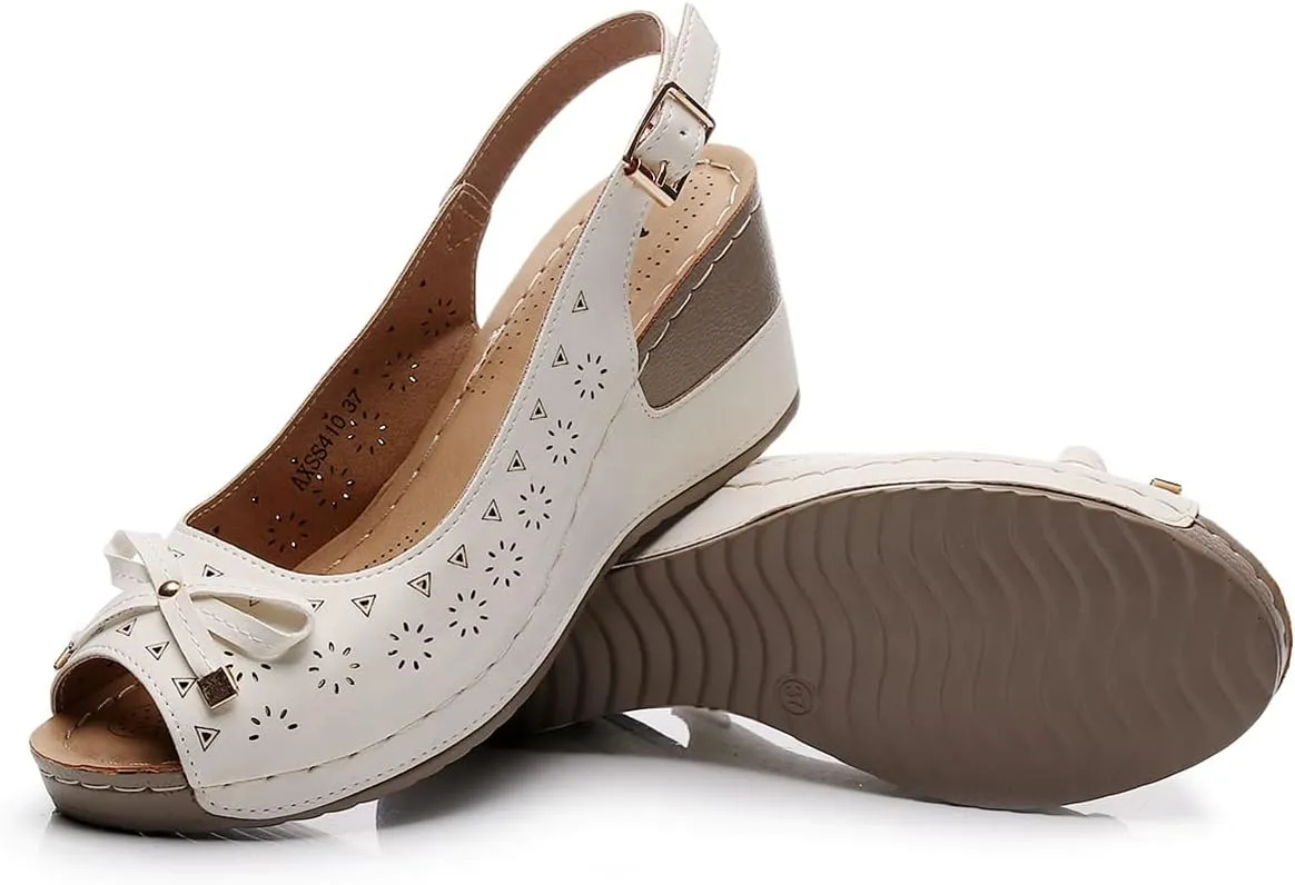 Altxic Women's Peep Toe Bow Hollow Out Slingback Platform Wedge Sandals
