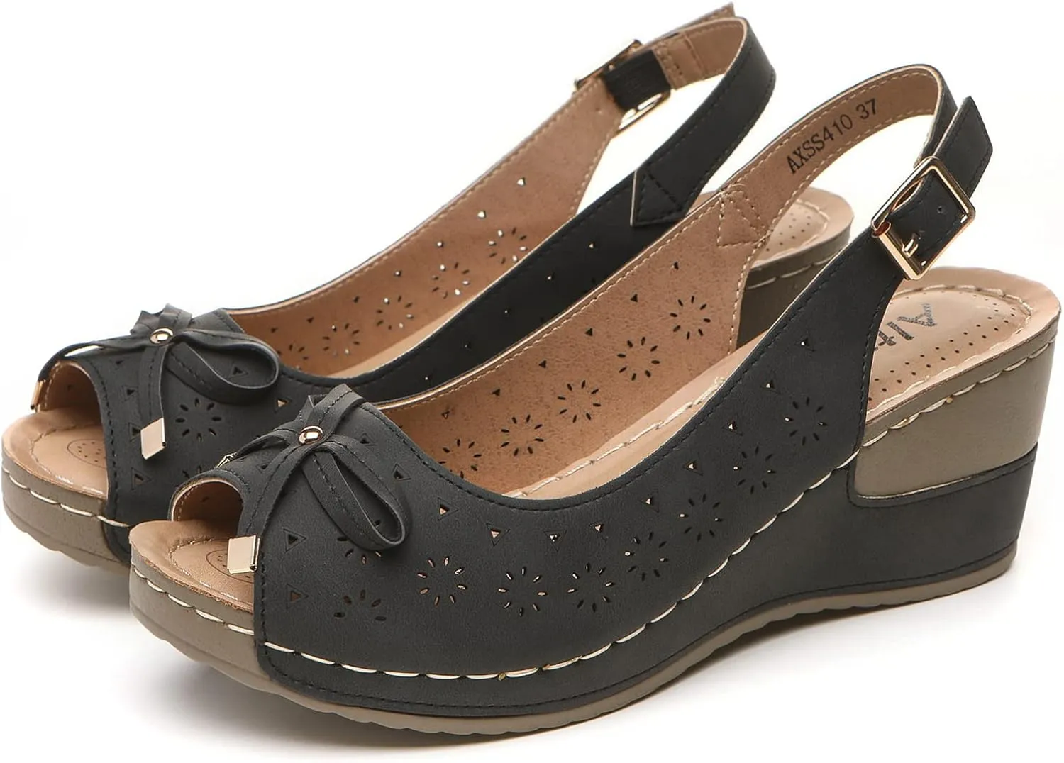 Altxic Women's Peep Toe Bow Hollow Out Slingback Platform Wedge Sandals