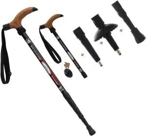 Aluminum Alloy Quick Lock Trekking Pole Anti-Shock Walking Stick Adjustable Cane Crutch for Mountains Trekking Hiking,Ultralight Collapsible with Cork Grips Tungsten Tips
