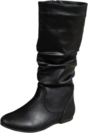 AMDBEL Mid Calf Boots for Women Flat Heel Fall Boots for Women 2024 Winter Zipper Western Long Boots Casual Booties Shoes