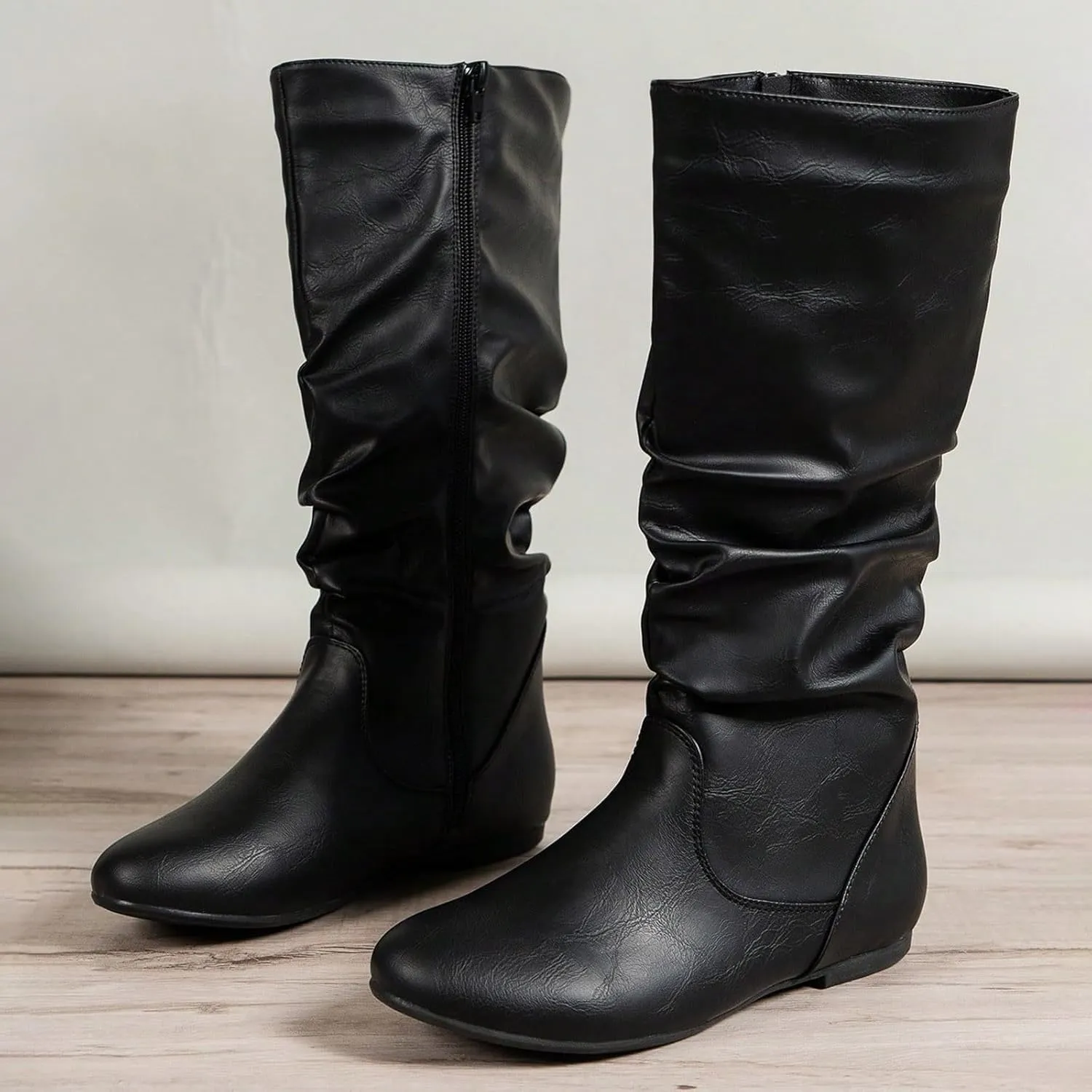 AMDBEL Mid Calf Boots for Women Flat Heel Fall Boots for Women 2024 Winter Zipper Western Long Boots Casual Booties Shoes