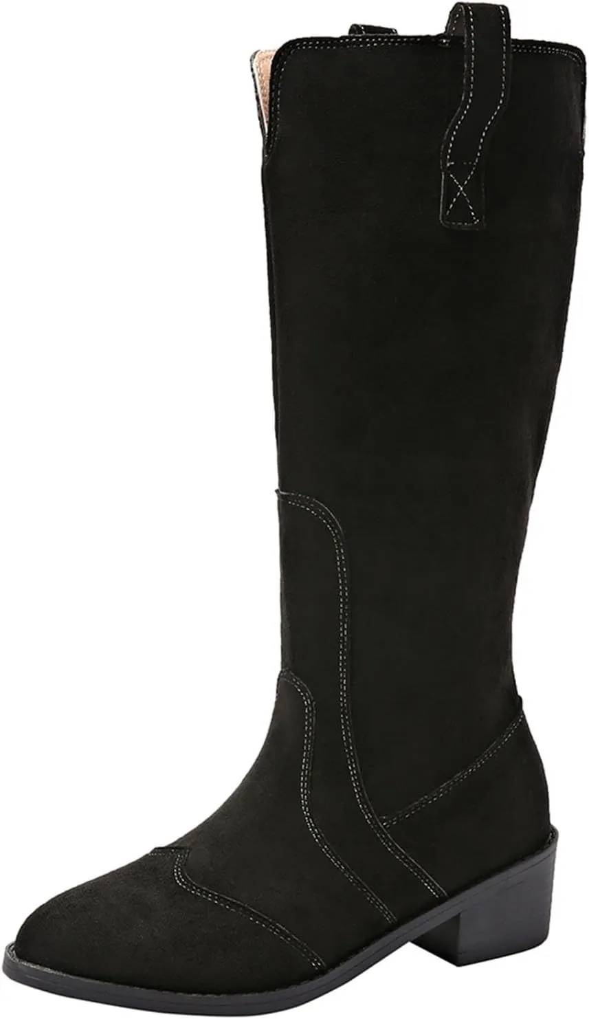 AMDBEL Mid Calf Boots for Women Low Heel Fall Boots for Women 2024 Casual Slip On Pointed Toe Long Boot Fashion Booties Shoes