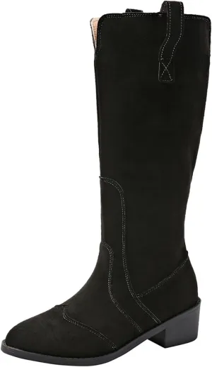 AMDBEL Mid Calf Boots for Women Low Heel Fall Boots for Women 2024 Casual Slip On Pointed Toe Long Boot Fashion Booties Shoes