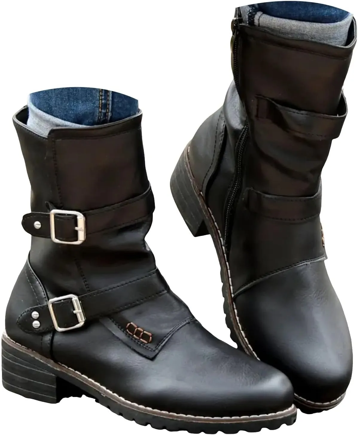 AMDBEL Womens Boots Ankle, Women's Ankle Boots Low Heel Slip On Boots Round Toe Ladies Party Short Booties Shoes