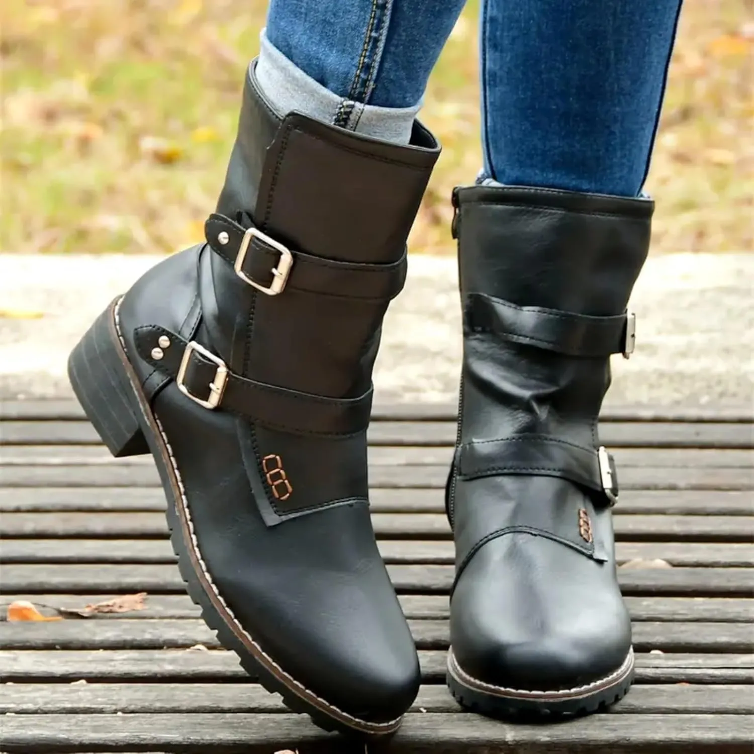AMDBEL Womens Boots Ankle, Women's Ankle Boots Low Heel Slip On Boots Round Toe Ladies Party Short Booties Shoes