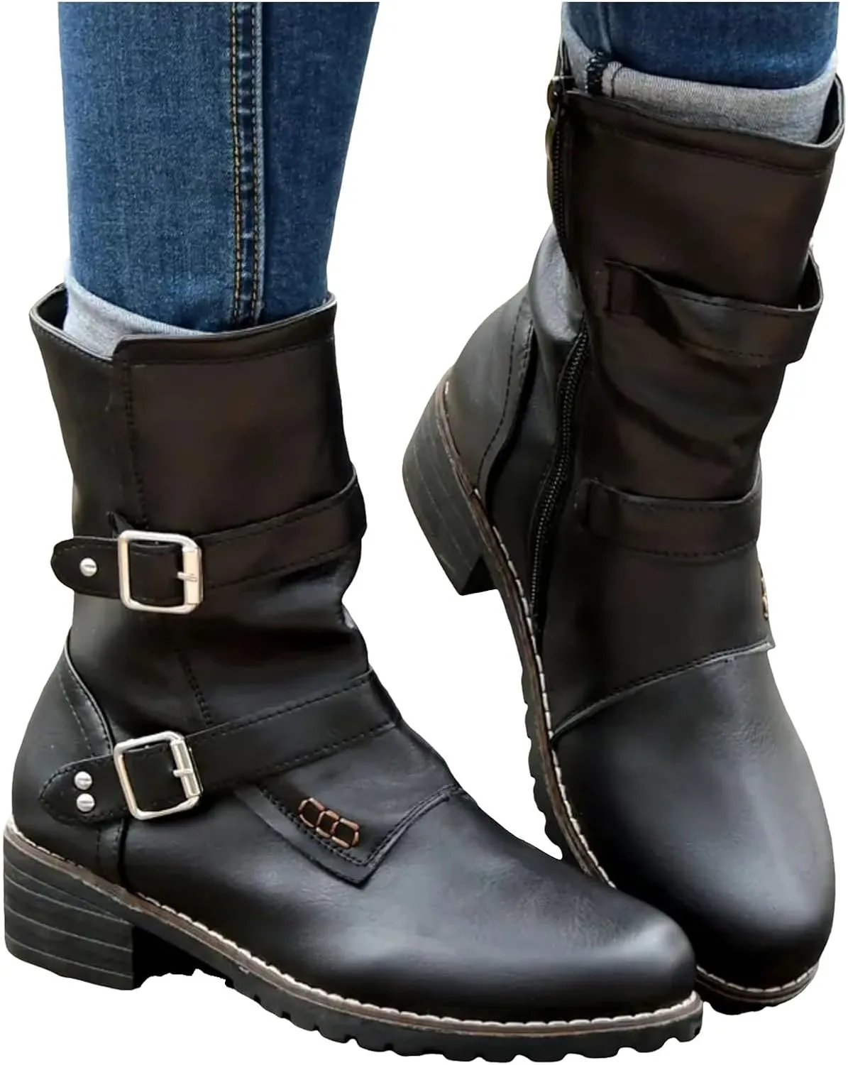 AMDBEL Womens Boots Ankle, Women's Ankle Boots Low Heel Slip On Boots Round Toe Ladies Party Short Booties Shoes