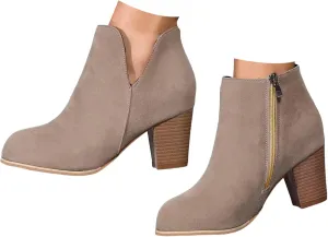 AMDBEL Womens Boots Ankle, Women's Ankle Boots V Cut Chelsea Pump Boots Closed Toe Stacked Heel Booties Shoes