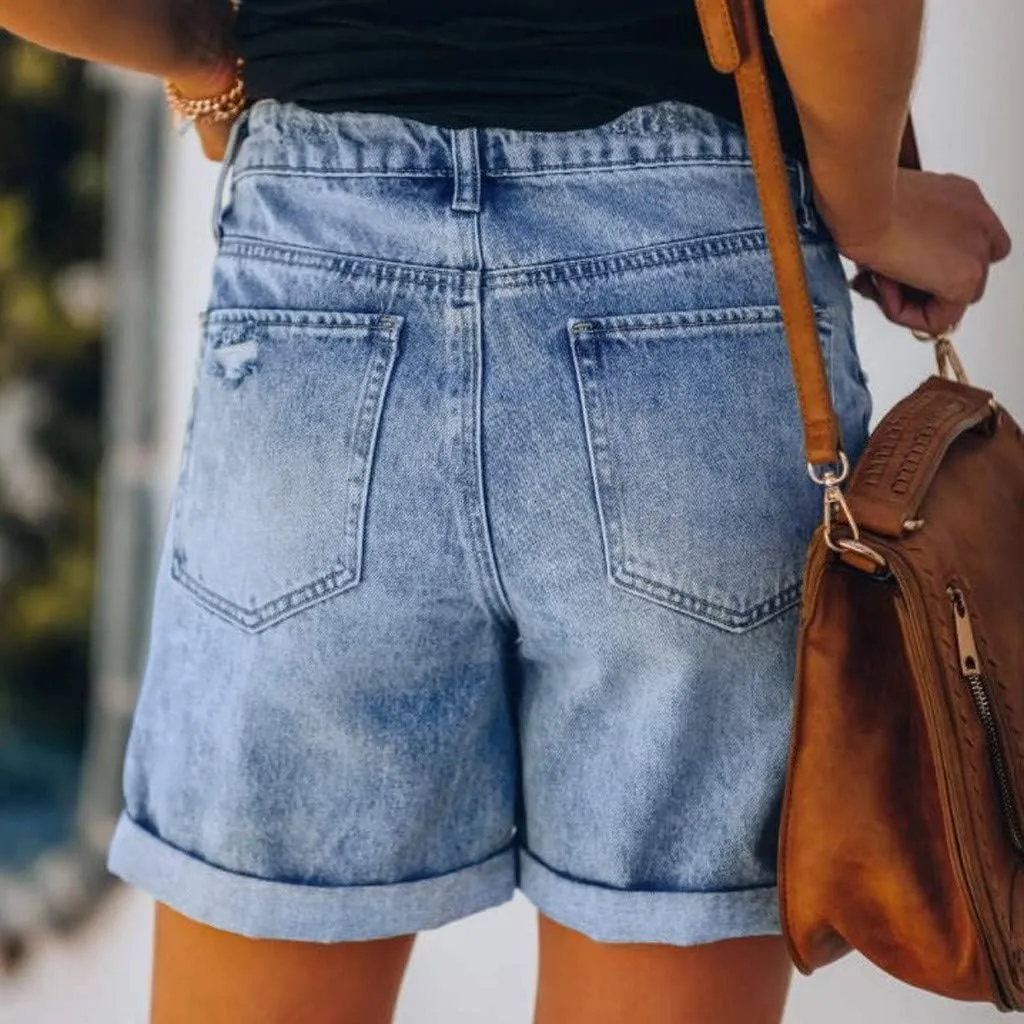 AMDBEL Womens Jean Shorts Stretchy High Waist Bermuda Denim Shorts Summer Casual Comfy Slim Beach Short Jeans with Pockets